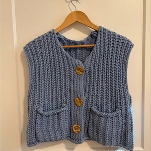 Chunky Knit Blue Sweater Vest